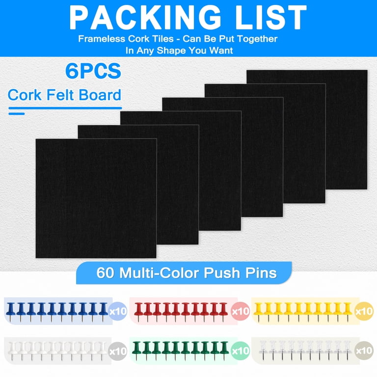 Dollar Boss Felt Cork Board Tiles, 11.8x11.8, 6-Pack Black photo 4
