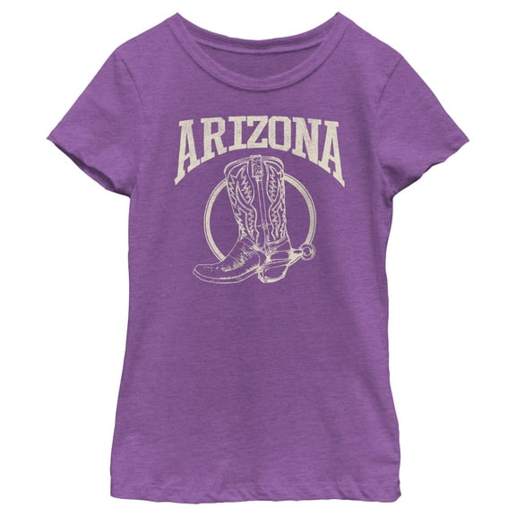 Girl's Lost Gods Distressed Arizona Cowboy Boot Graphic Tee Purple Berry Medium