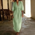 thumbnail image 3 of HADST Women's Collared V-Neck Puffed-Sleeve Maxi Dress, 3/4 Sleeves High-Waisted Pleated A-Line, 3 of 7