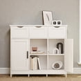 thumbnail image 3 of Tcbosik Modern 2-Door Floor Cabinet with 3 Drawers, Open Storage and Adjustable Shelves, Multifunctional Buffet & Coffee Bar Cupboard, 35.4"W Space-Saving Organizer, White, 3 of 6