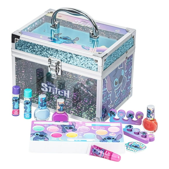 Set de belleza Stitch Train Case, kit de maquillaje para niñas, juego de maquillaje lavable real, maquillaje de juego, recuerdo de fiesta, cumpleaños, edades 3 4 5 6 7 8 9 10 11 12 de Townley Girl