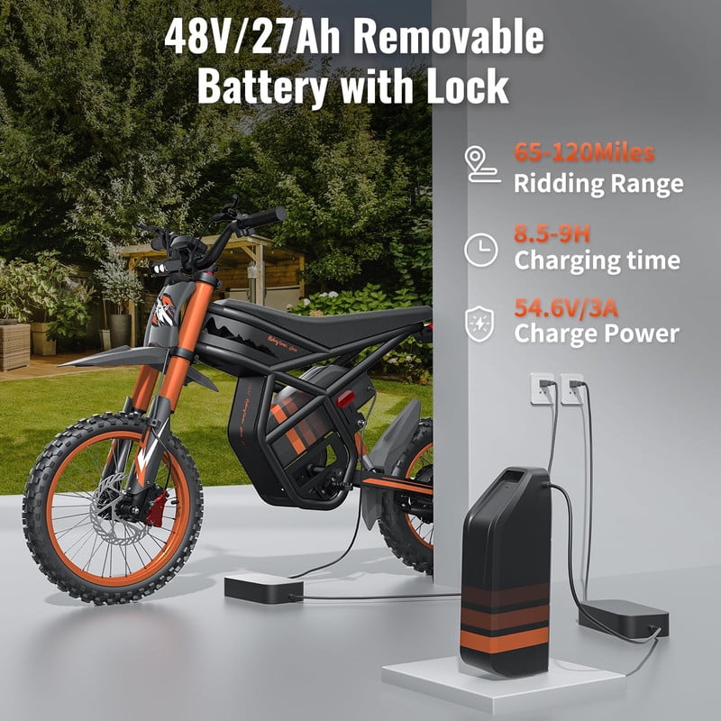 37MPH Riding'times GT54 Electric Dirt Bike for Teens Adults,48V27AH Electric Motorcycle with 14"/12" Fat Tire Ebike,2000W Dual Hydraulic Brakes Mountain Off-Road Ebike UL2849