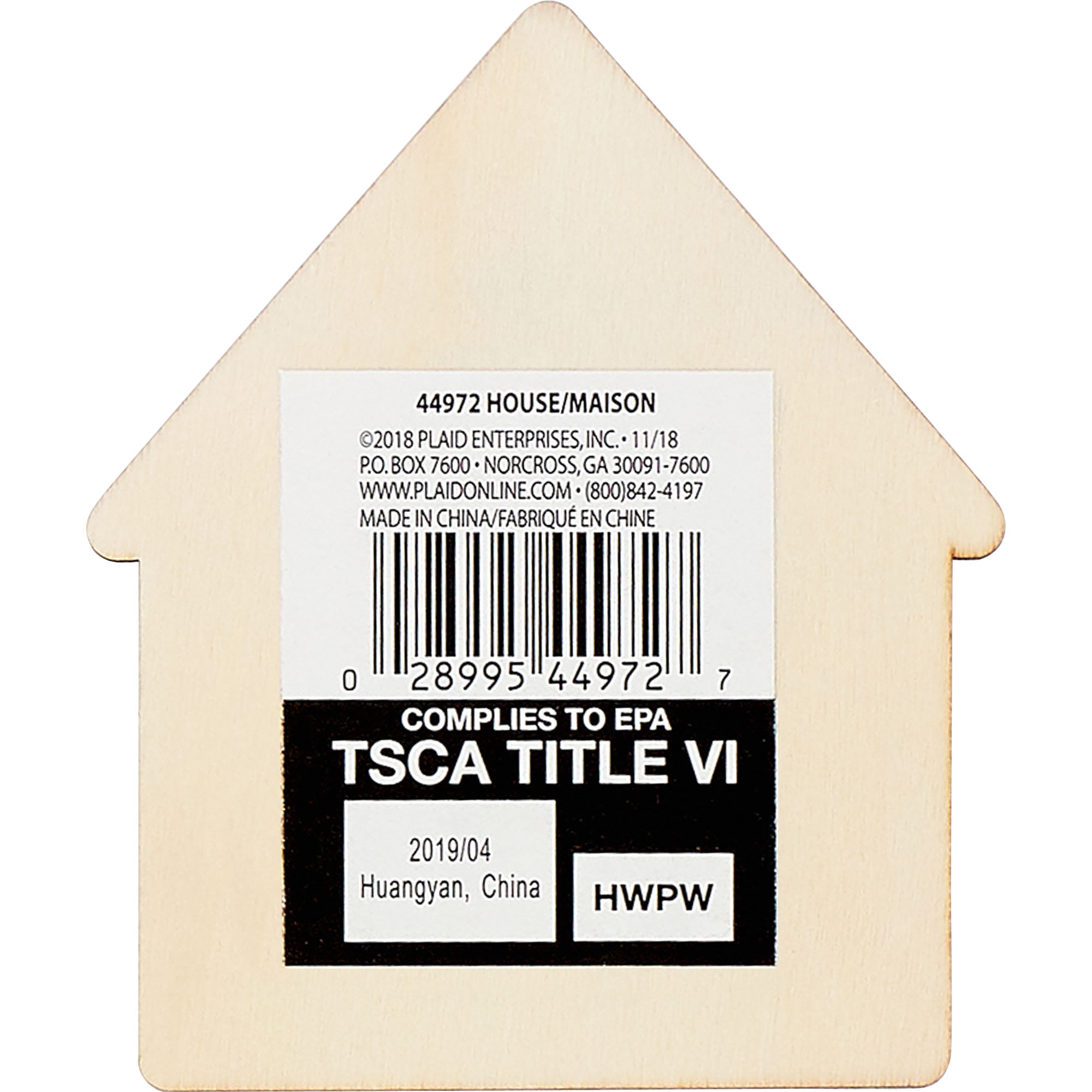 Surface en bois à motif écossais, forme superposée en 3D non peinte, maison, 3,5" x 4,12"