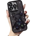 thumbnail image 2 of Electroplated for iPhone 14 Pro Case for Women Girls Luxury Liquid Quicksand Case with Camera Protector Glitter Sparkly Bear Slim Clear Shockproof Rubber Protecive Case (Black), 2 of 10