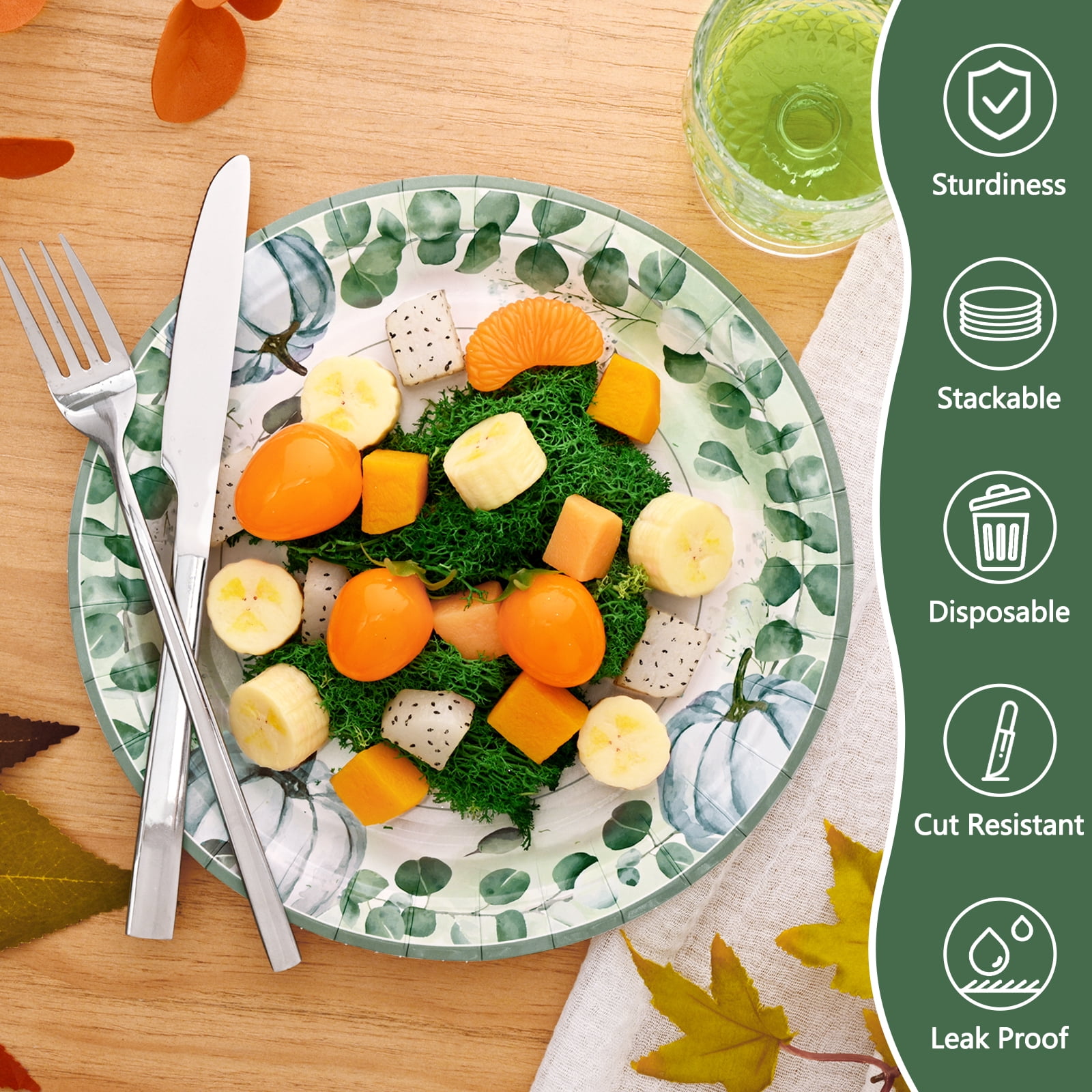 DAZLUTE 200pcs Fall Plates Napkins,and Dishes, Thanksgiving Disposable Dinnerware Set for Thanksgiving and Fall Decorations Party Supplies
