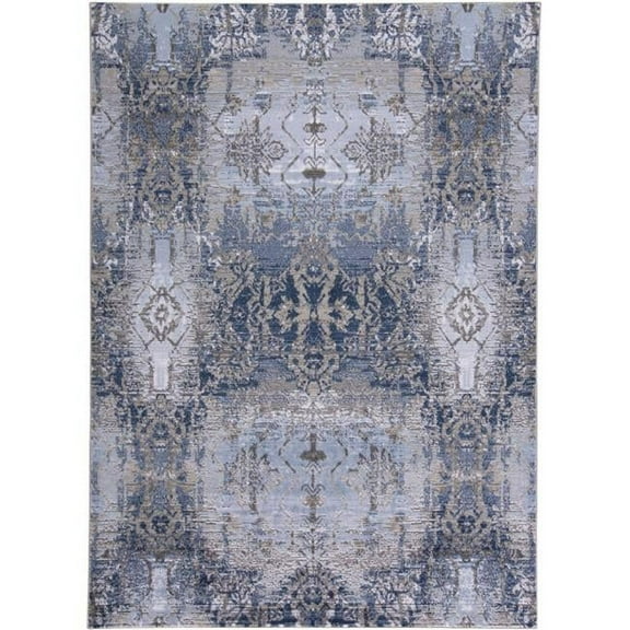 HomeRoots  8 x 11 ft. Blue Gray & Taupe Abstract Stain Resistant Rectangle Area Rug - Gray and Ivory