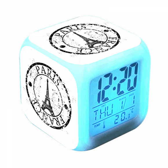 YIXINGCHEN Digital Alarm Clock for Kids, Cartoon Eiffel Tower Pattern 7 LED Color Changing Wake Up Clock with Thermometer Function and Night Light, Gift for Boys Girls A93-518 XCNZ#1652