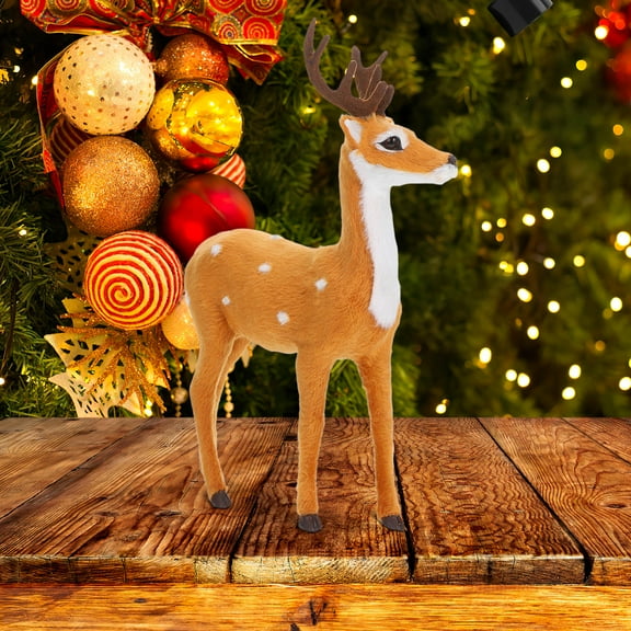 LOLIPPYY Elk Ornament Brown 9.8X7.5X2.8In Plastic Faux Fur Reindeer Decor For Christmas 1Piece