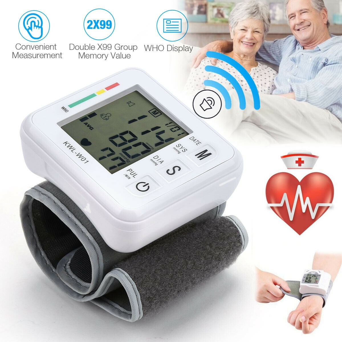 Automatic Digital Wrist Blood Pressure Monitor BP Cuff Machine Wrist Pulse Home Sphygmomanometer