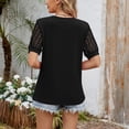 thumbnail image 3 of T Shirts for Women 2025 Short Sleeve Crewneck Lace Patchwork Pleated Front Casual Loose Tshirt Womens T Shirts, 3 of 6