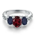 thumbnail image 3 of Gem Stone King 925 Sterling Silver Red Rhodolite Garnet and Blue Sapphire Filigree Style 3 Stone Ring for Women (2.46 Cttw, Oval 8X6MM and 6X4MM) (Size 6), 3 of 6