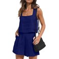 thumbnail image 2 of Womens Shorts Set Sleeveless Solid Square Neck Crop Tops Loose Shorts Trendy Suit Womens Summer Outfits Blue XXL, 2 of 7