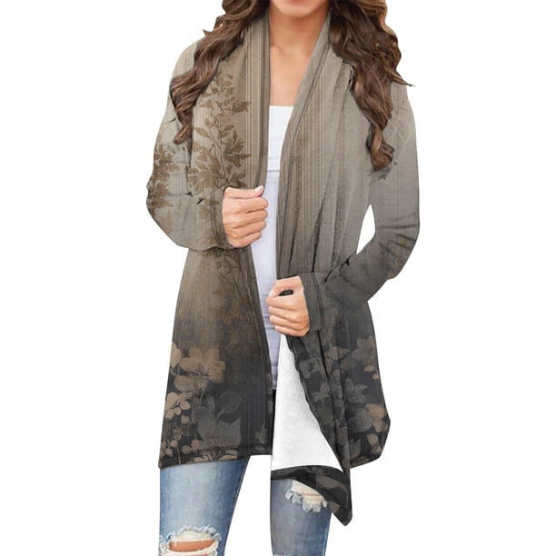 Cárdigan informal de manga larga para mujer, con estampado de manga larga, chaqueta tipo cárdigan, abrigo para mujer