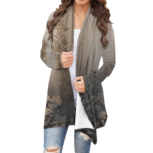 Cardigan pour Femmes, Haut Imprimé à Manches Longues avec Tissu Polyester Doux, Polyvalent pour Tenue Décontractée, Rendez-Vous et Superpositions Saisonnières
