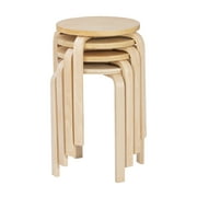 Linon Polly Round Bentwood Stacking Stools, Set of 4, Natural