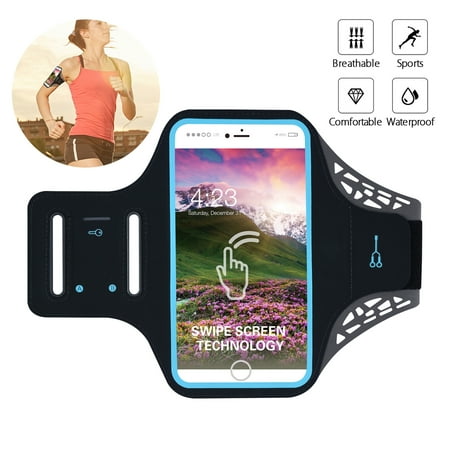 Water Resistant Cell Phone Armband, 6 Inch Case - Adjustable Reflective Workout Band, Key Holder & Screen Touch - for iPhone X, 8, 7, and Samsung Galaxy S9, S8, Note 8, Google (Best Iphone Workout Armband)