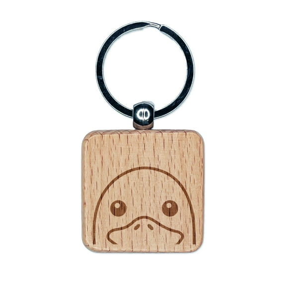 Peeking Duck Goose Square Keychain Charm Tag - Engraved Wood
