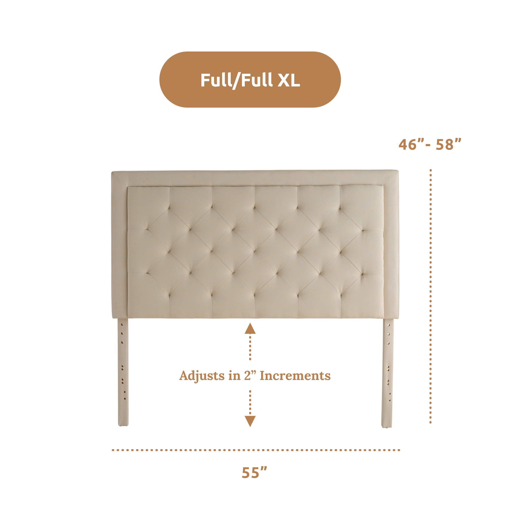 Rest Haven Medford Rectangle Upholstered Headboard with Diamond Tufting, Full, Cream - image 2 of 11
