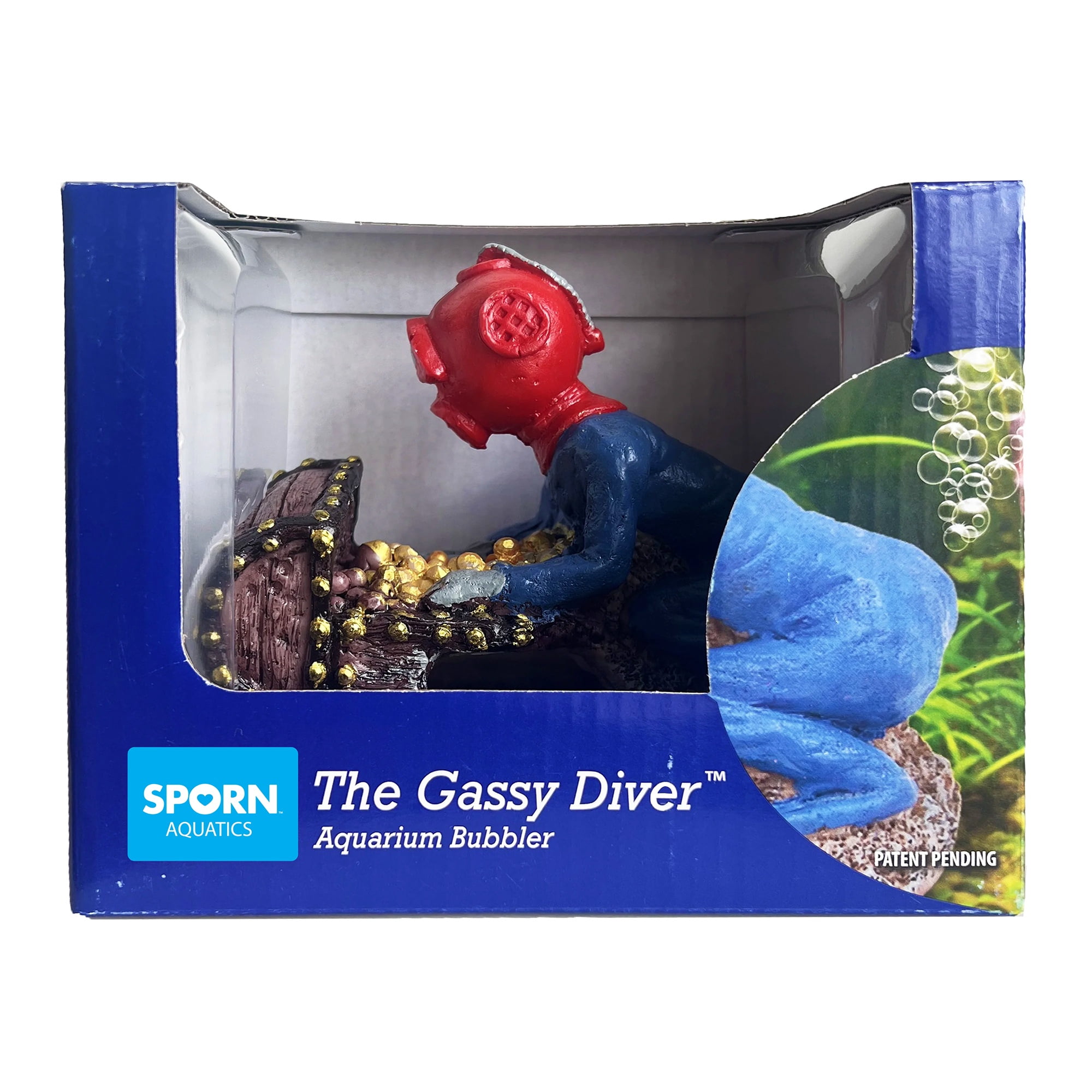Sporn Aquatics Gassy Diver Aquarium Decoration, Bubbling Fish Tank Ornament for Freshwater & Saltwater Aquariums Decor