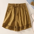 thumbnail image 3 of Pantalones cortos TEELYNN holgados con cintura elástica estilo bohemio para playa para mujer, pantalones cortos casuales de lino y algodón con encaje floral para verano 3XL, 3 of 5