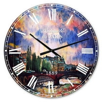 Designart 'Fabulous Paris City Watercolor' French Country wall clock