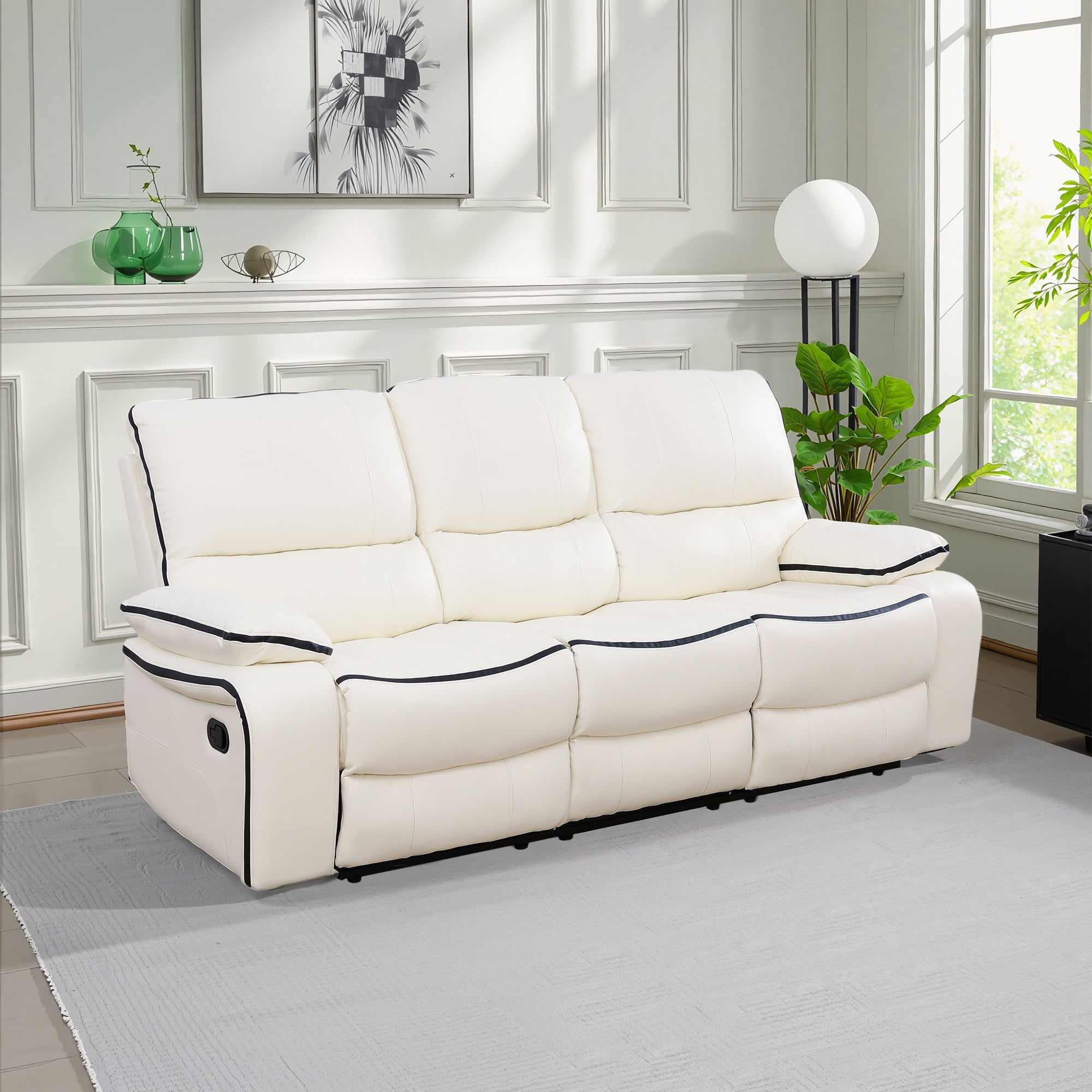 MAYEERTY 86" Modern Bonded Leather Sofa - Stylish Business Function for Living Room, White