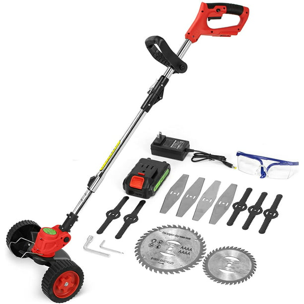 Cordless Weed Eater Grass Trimmer Foldable Weed Eater with Wheels 2Ah Li-Ion Battery Powered for Lawn Garden (Red) - Walmart.com