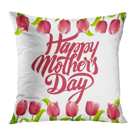 ECCOT Red Abstract Happy Mothers Day Typographical Bunch of Spring Tulips Flowers Best Mom Ever Love Beautiful Pillowcase Pillow Cover Cushion Case 20x20