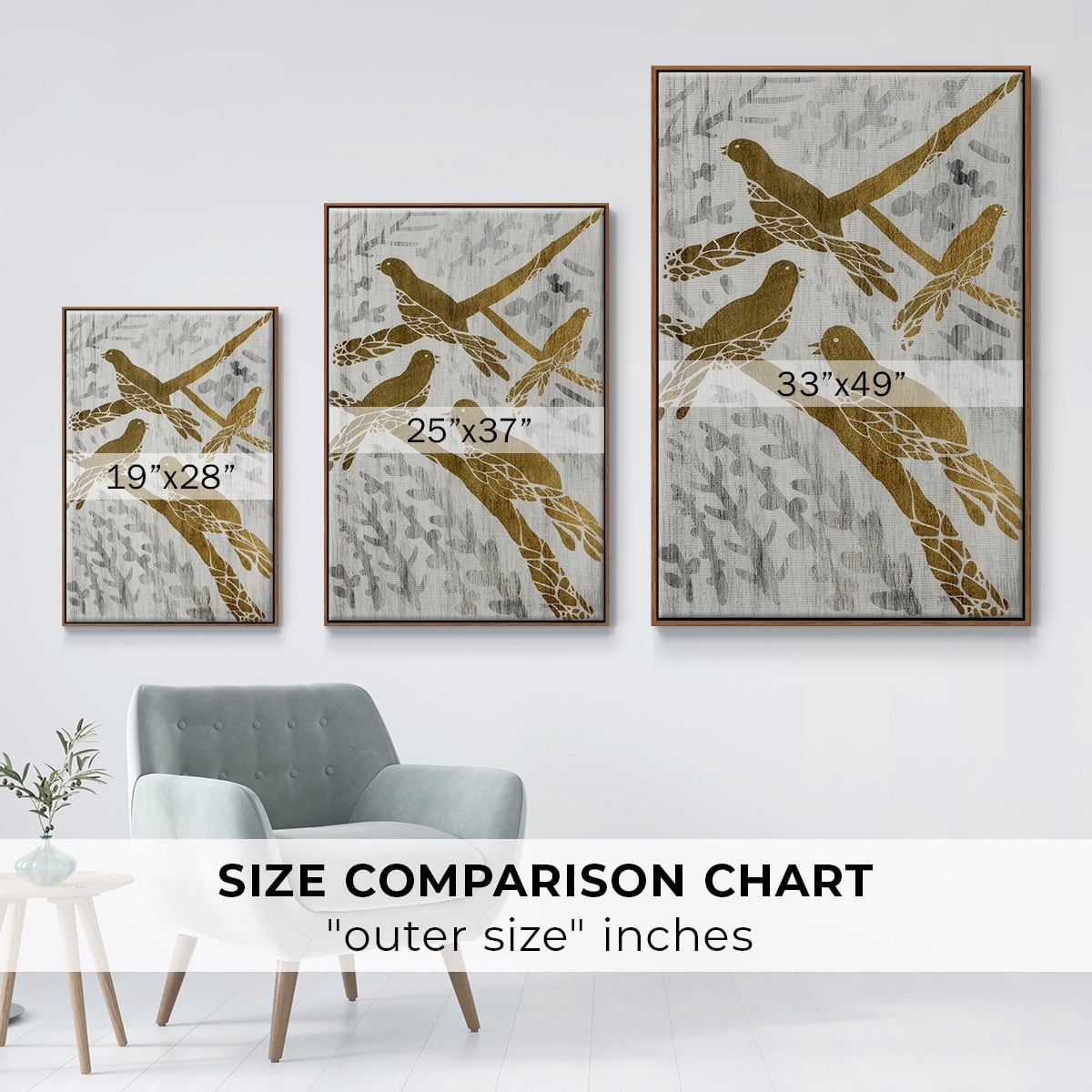 Four Calling Birds - Gold Leaf Holiday - Framed Gallery Wrapped Holiday Canvas - 27 x 41 - Rosewood Frame