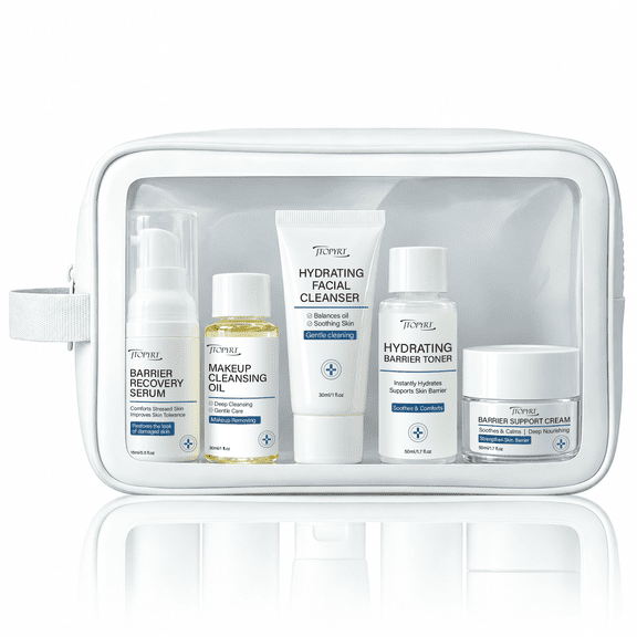 Jtopyrt Travel Skincare Set with Niacinamide, Cleansing Oil, Facial Cleanser, Toner, Serum and Face Cream, leak proof skincare travel set