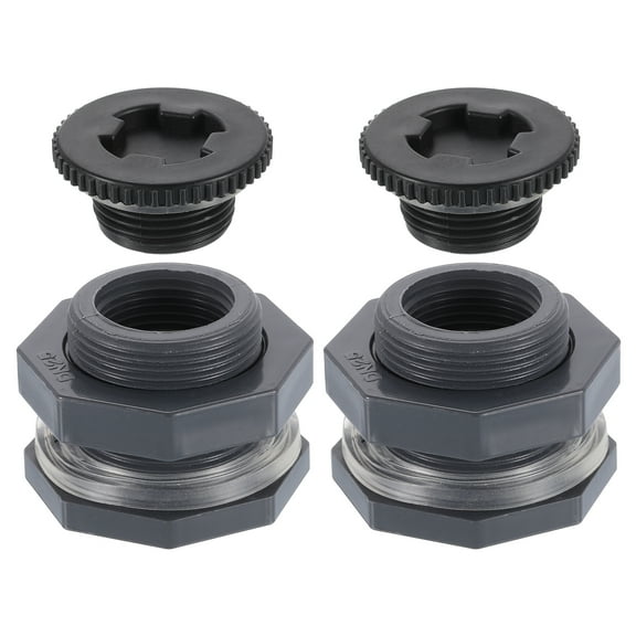 Uxcell 2 Pcs Bulkhead Fitting with Plug, 1" NPT Bulkhead Water Tank Connector, Grey