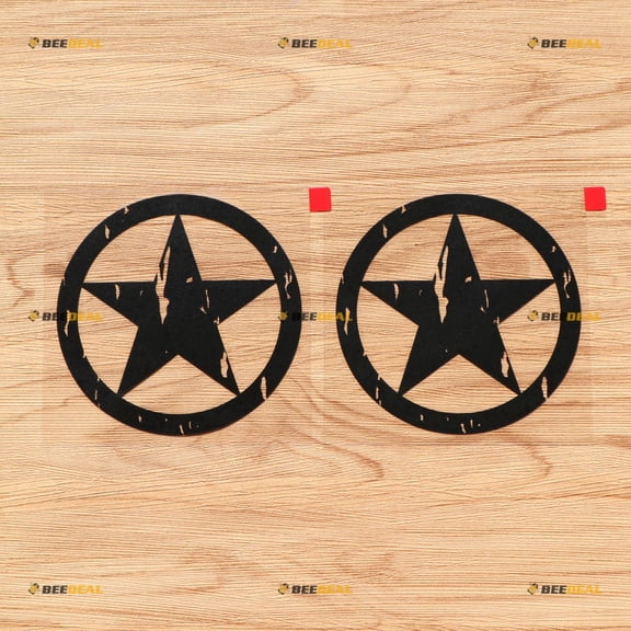 Army Star WW2 Decal Sticker Vinyl Round - 2 Pack Black, 6 Inches - Distressed Tattered fit for Jeep Toyota Ford 02031