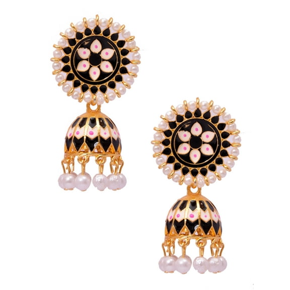 Crunchy Fashion Bollywood Style Traditional Indian Jewelry Black Meenakari Jhumka Jhumki Earrings for Women