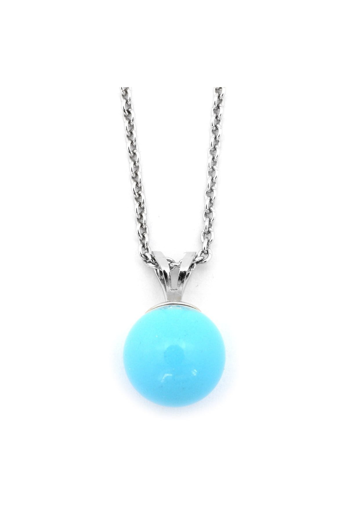 Beauniq Solid Sterling Silver Simulated Turquoise Oval Pendant Necklace