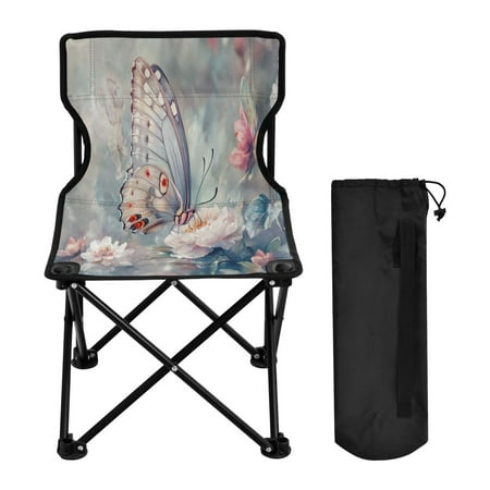 YAZAOO Camping Chairs Modern Butterfly on Flowers Pastel Pattern Folding chair