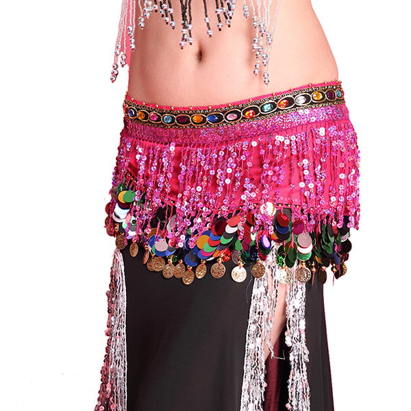 Belly Dance Hip Skirt Scarf Wrap Belt Coins Women Costume Tassels Sequin 