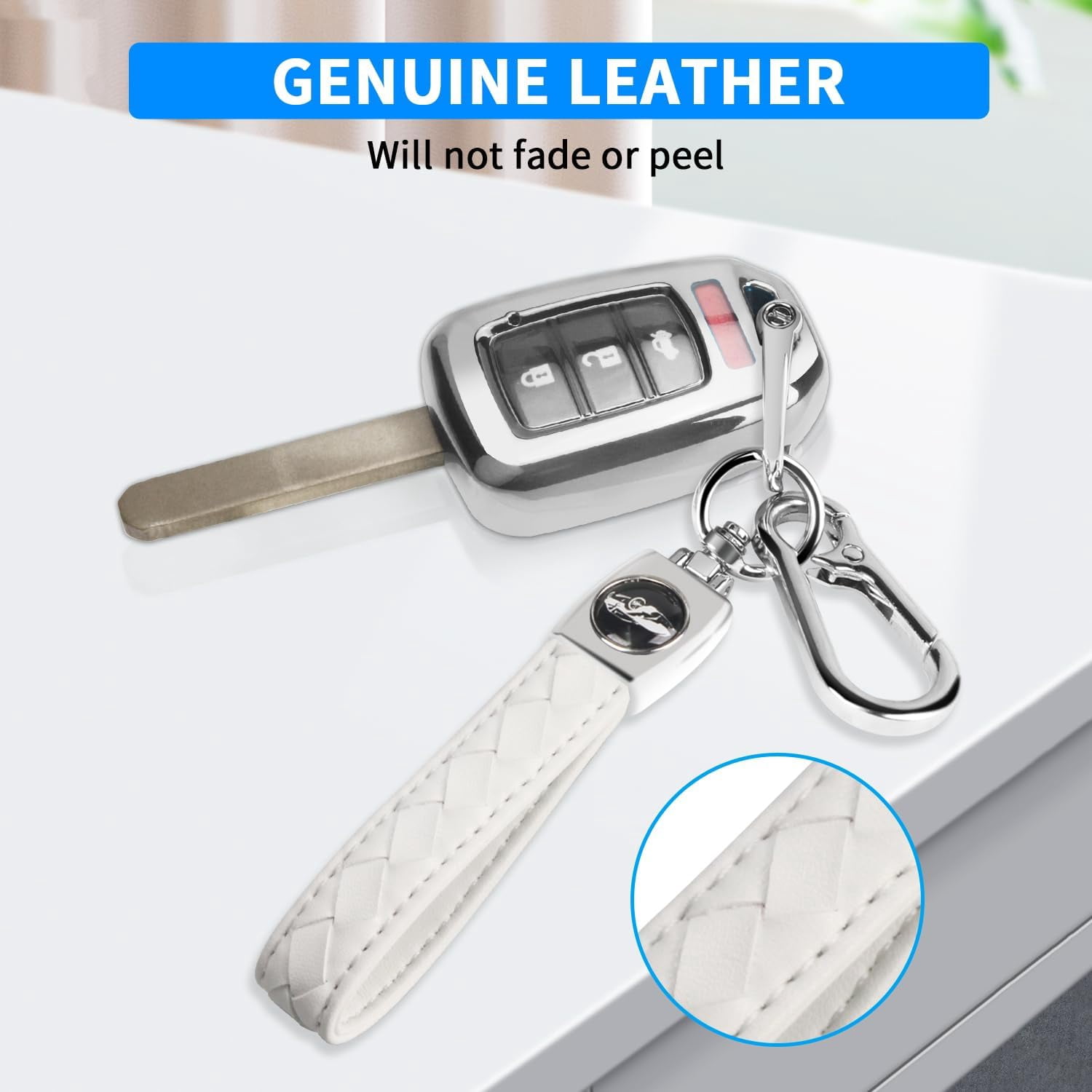 for Honda Key Fob Cover with Key Chain, Soft TPU Key Case Shell Full Protection for Sports Accord Civic CR-V HR-V LX,Silver