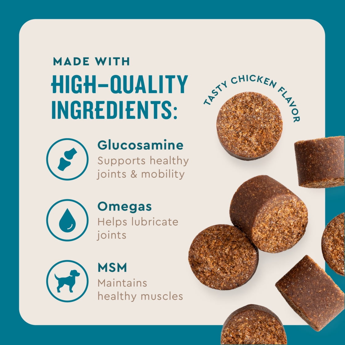 VetIQ Hip & Joint Supplement for Dogs, Chicken Flavored Soft Chews, 7.4 oz, 60 Count