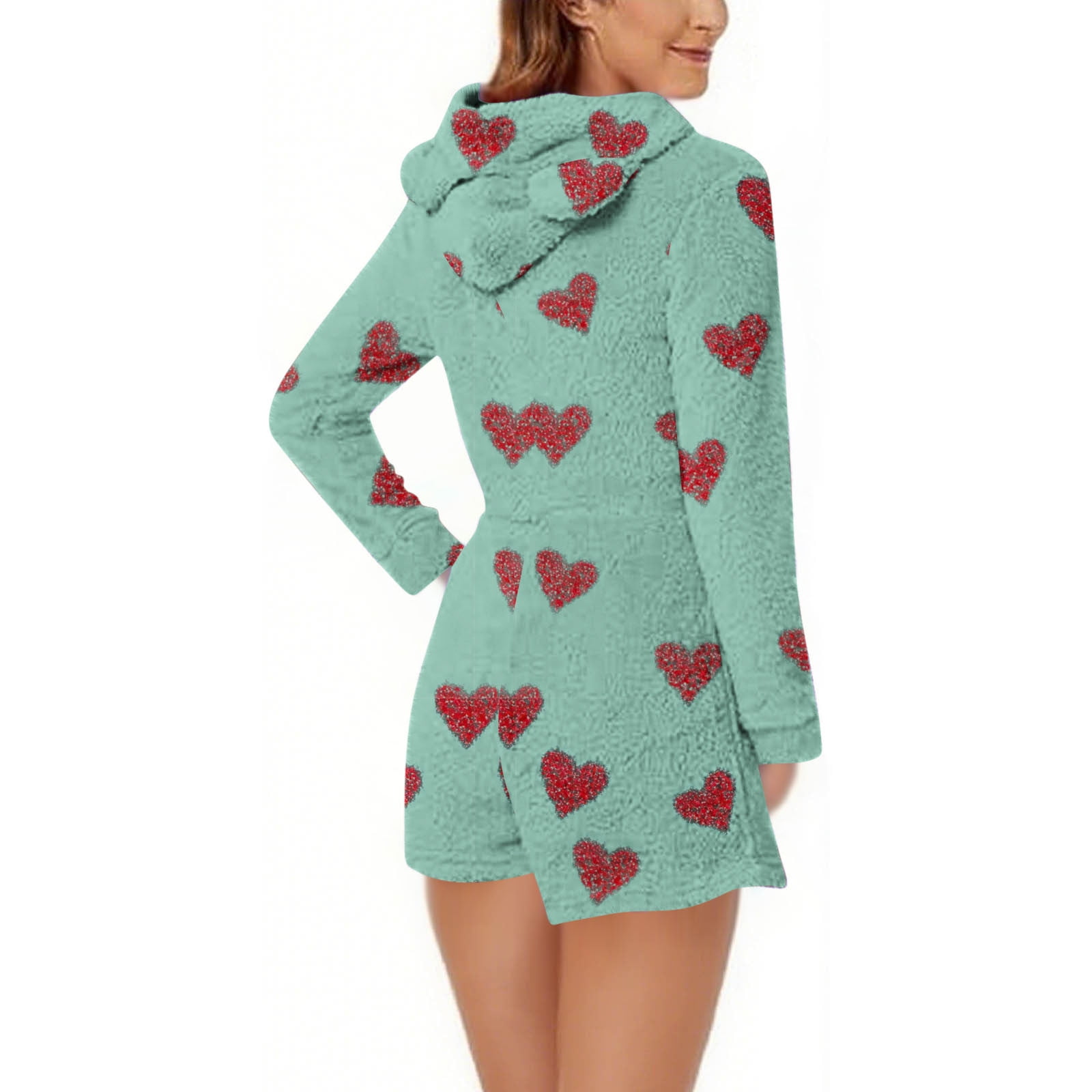 Aobny Valentine's Christmas Jammies Women Fleece Pajama Long Sleeve Green Onesies Family Christmas Pajamas Matching Sets,M