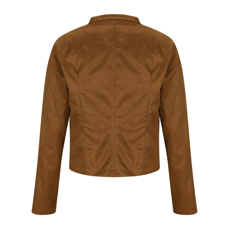 WXLWZYWL Womens Cropped Blazer Jacket Buttons Decor Stand Collar