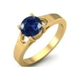 thumbnail image 2 of 925 Sterling Silver Gold Vermeil 6mm Round Blue CZ Solitaire Women Valentines Day Gifts Ring, 2 of 4
