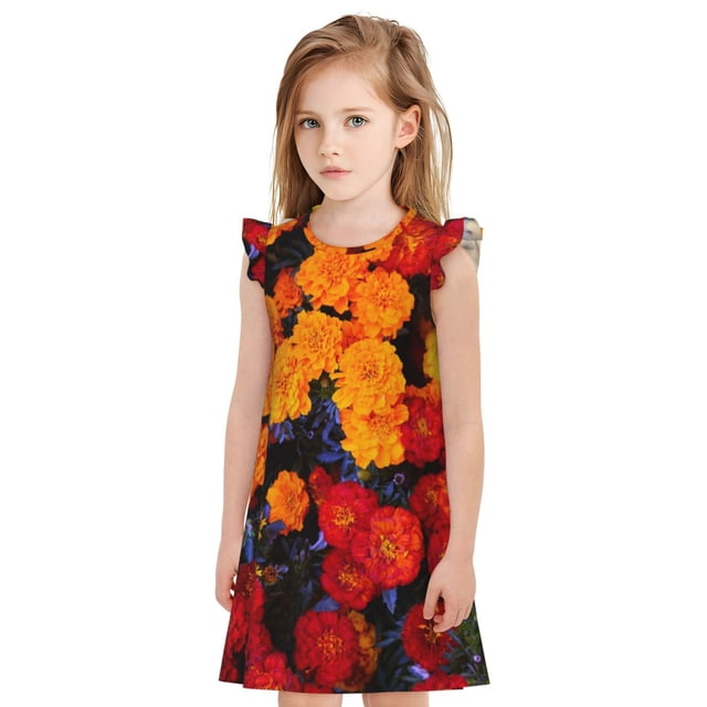 Balery Marigold Flowers In Different Colors Camisón de princesa para niñas, pijama de algodón con mangas abullonadas, suave y bonito.-XX-Large