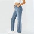 thumbnail image 5 of Kinrui Straight Leg Faux Jeans for Women Stretchy High Rise Flare Denim Pants with Pocket Light Blue M, 5 of 6