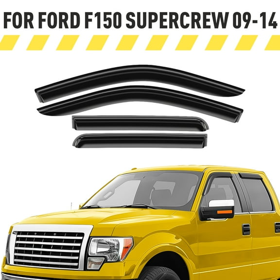 AEROGUYS Tape-On Window Deflectors Extra Durable Window Visors Rain Guards Fit for Ford F-150 2009-2014 SuperCrew, Sun Visors, Wind Deflectors, Vent Visors, Truck Accessories - 4pcs. AG0043