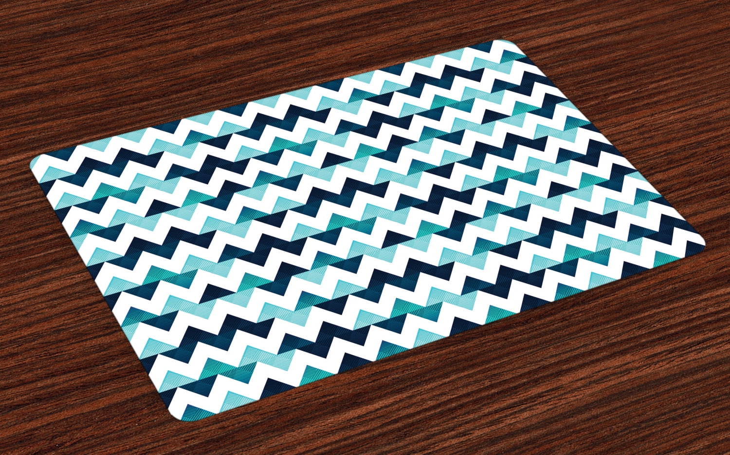 Blue and White Placemats Set of 4 Horizontal Zigzag Borders with