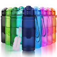 thumbnail image 1 of ZORRI Botella de agua deportiva a prueba de fugas, sin BPA, reutilizable, portátil, para exteriores, ciclismo, camping, senderismo, fitness, correr, gimnasio, botellas con filtro, tapa abatible con un, 1 of 1