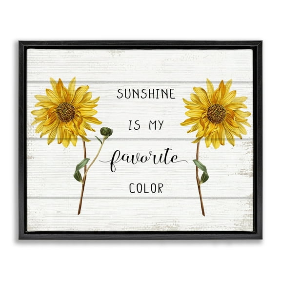 Stupell Industries Sunshine is My Favorite Color with Sunflower Accents Jet Black Framed Floating Canvas Wall Art, 16x20, by Daphne Polselli