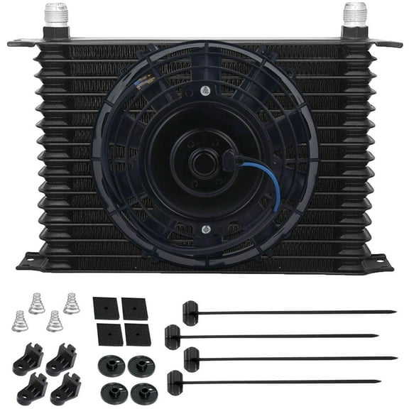 15 Row Heavy Duty Engine Transmission Oil Cooler Universal AN Fittings 8" Inch Electric Fan Kit