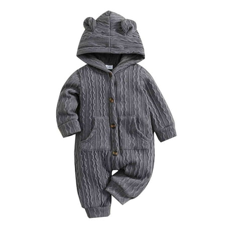 

Romper For Child Kids Solid Color Long Sleeve Infant Ribbed Hooded Versatile Fashion Bodysuits With Pocket Clothes Dailywear Activewear Cozy Elegant Jumpsuits