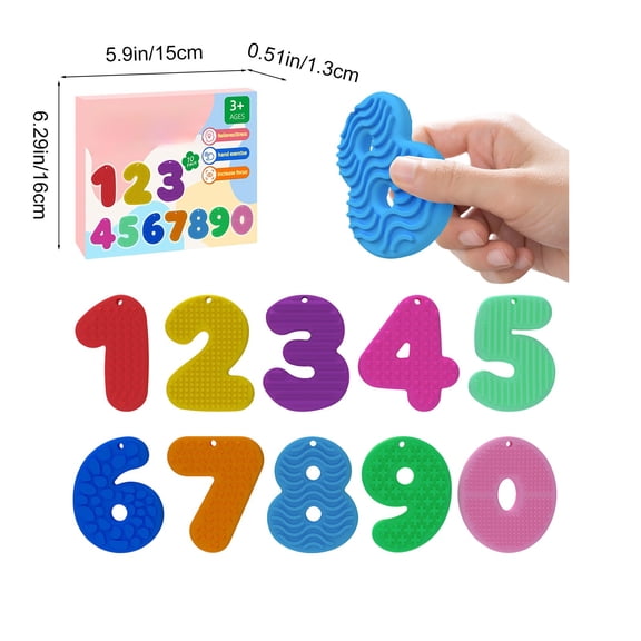 Aodebiao 10PCS Sensory Toys & Number Learning - Soft Silicone 123 Stones with Keychains, Montessori Math Toys for Toddlers, Quiet Autism Fidgets,Toddler Travel Essential & Teacher Gift(10 Numbers)